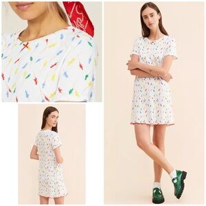 Rachel Antonoff Fitz Cocktail Toothpick Print Pointelle Cotton T-shirt Dress L